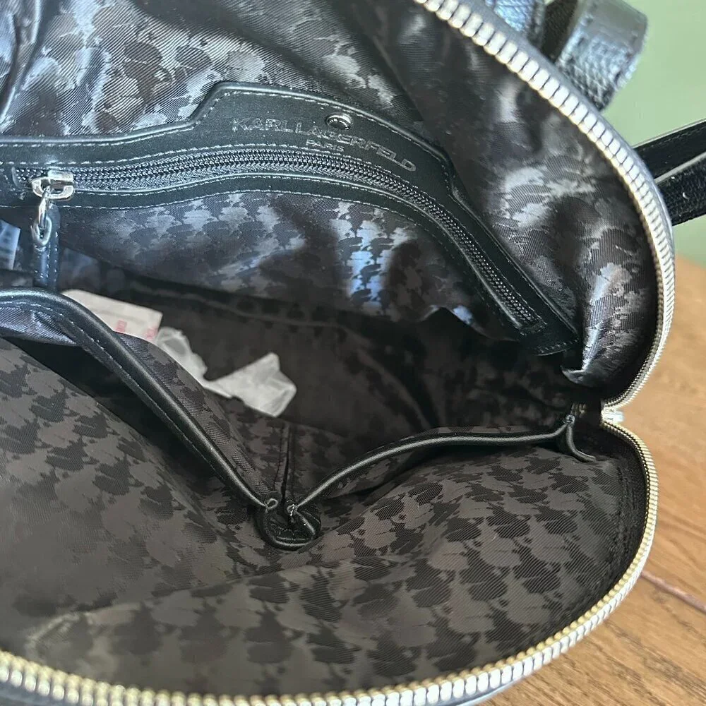 NWT! Karl Lagerfeld Paris Maybelle Backpack Fur Patch Logo Black